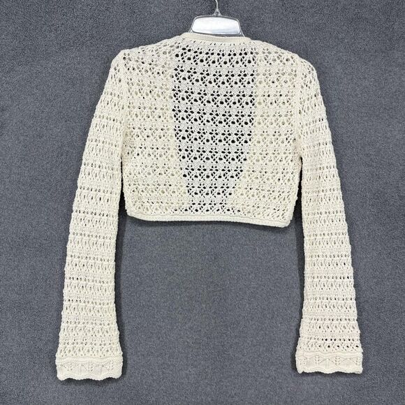 Stradivarius Sweater Womens Small Cropped Crochet Open Knit Bolero Cardigan boho - Picture 12 of 16